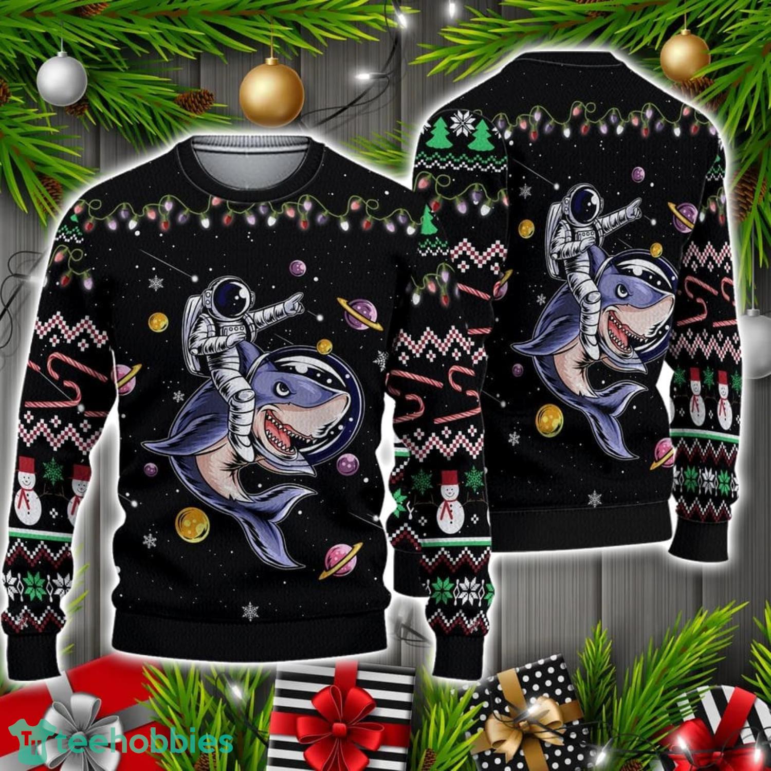 Astronauts Ride A Shark Ugly Christmas Sweater Christmas Holiday Gift