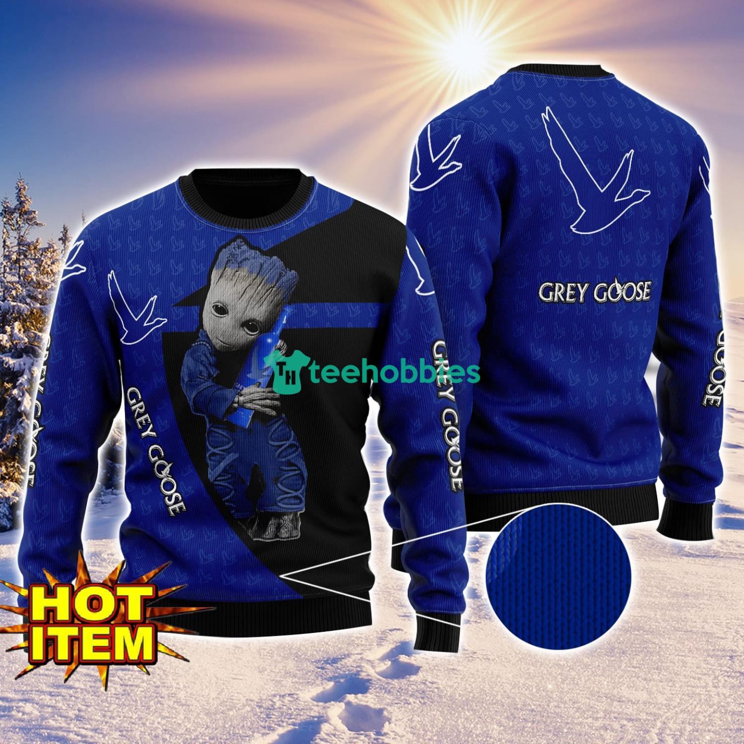 Baby Groot Hug Grey Goose Vodka Ugly Christmas 3D Sweater All Over Print