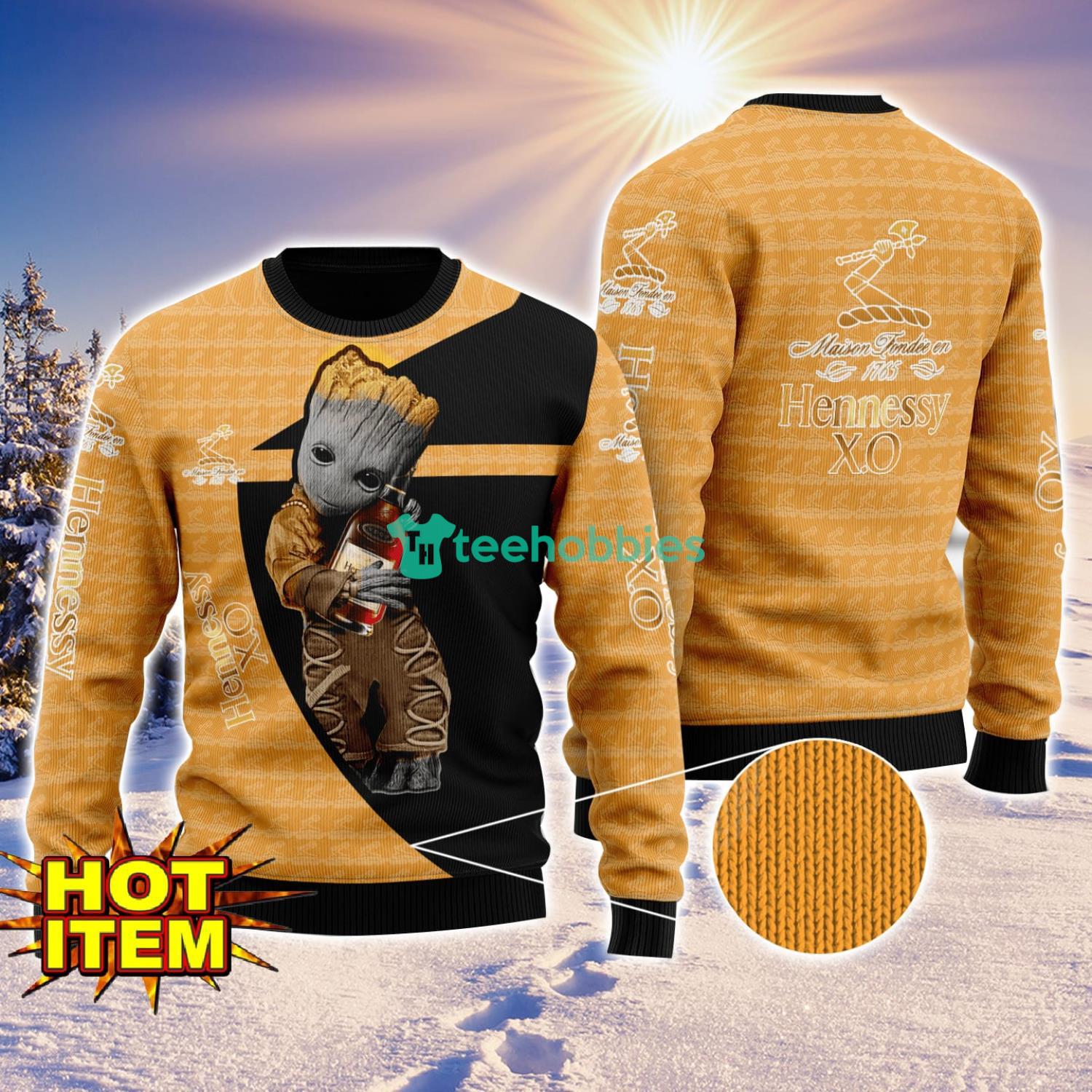 Baby Groot Hug Hennessy Cognac Ugly Christmas 3D Sweater All Over Print