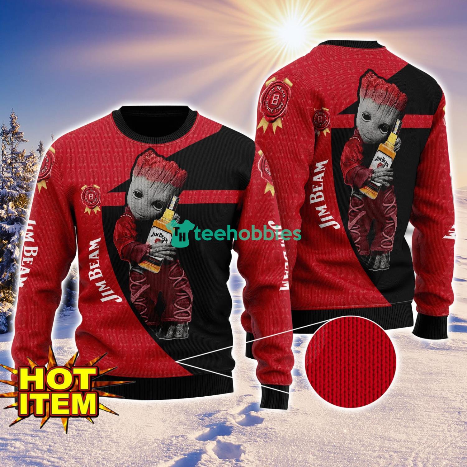 Baby Groot Hug Jim Beam Ugly Christmas 3D Sweater All Over Print