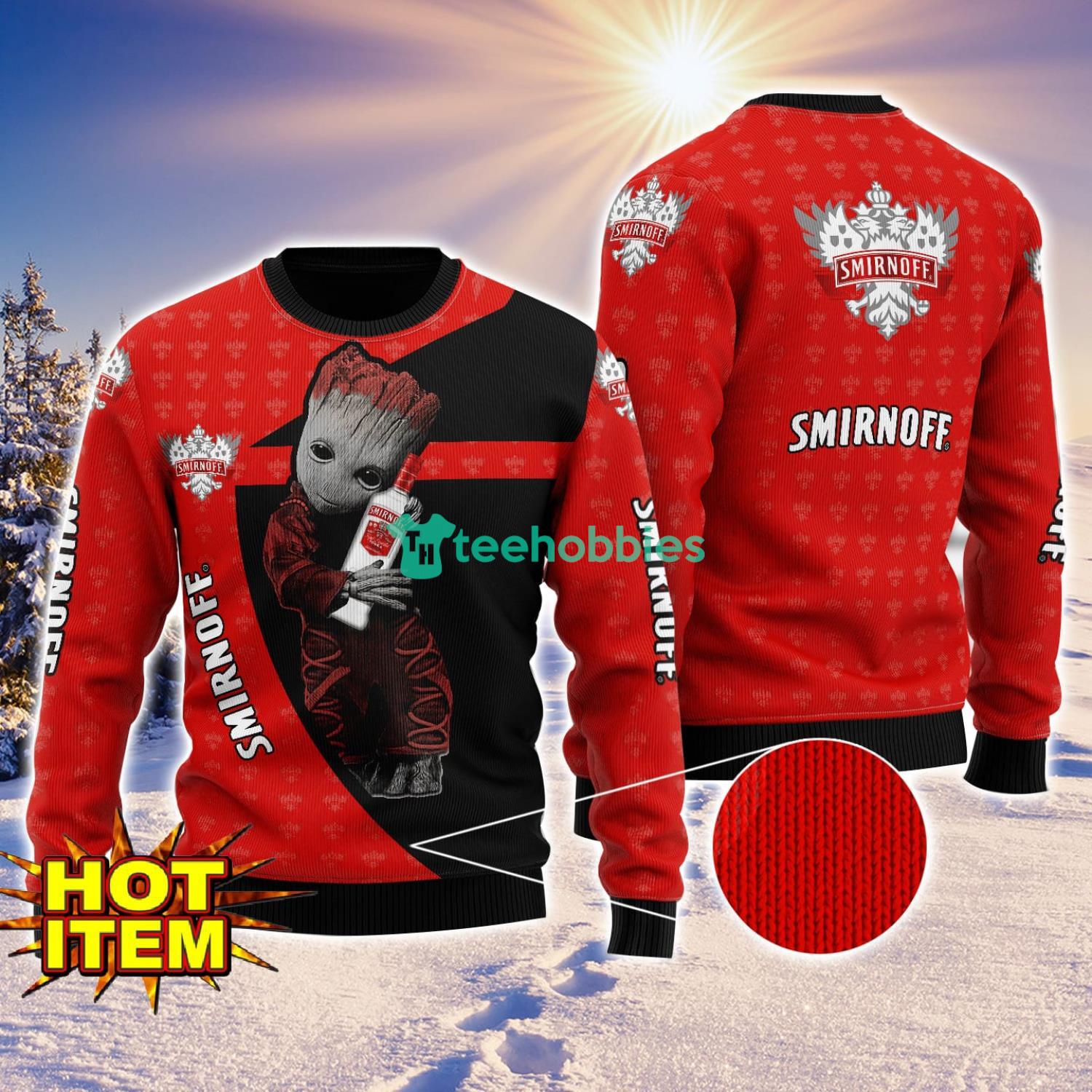 Baby Groot Hug smirnoff vodka Ugly Christmas 3D Sweater All Over Print