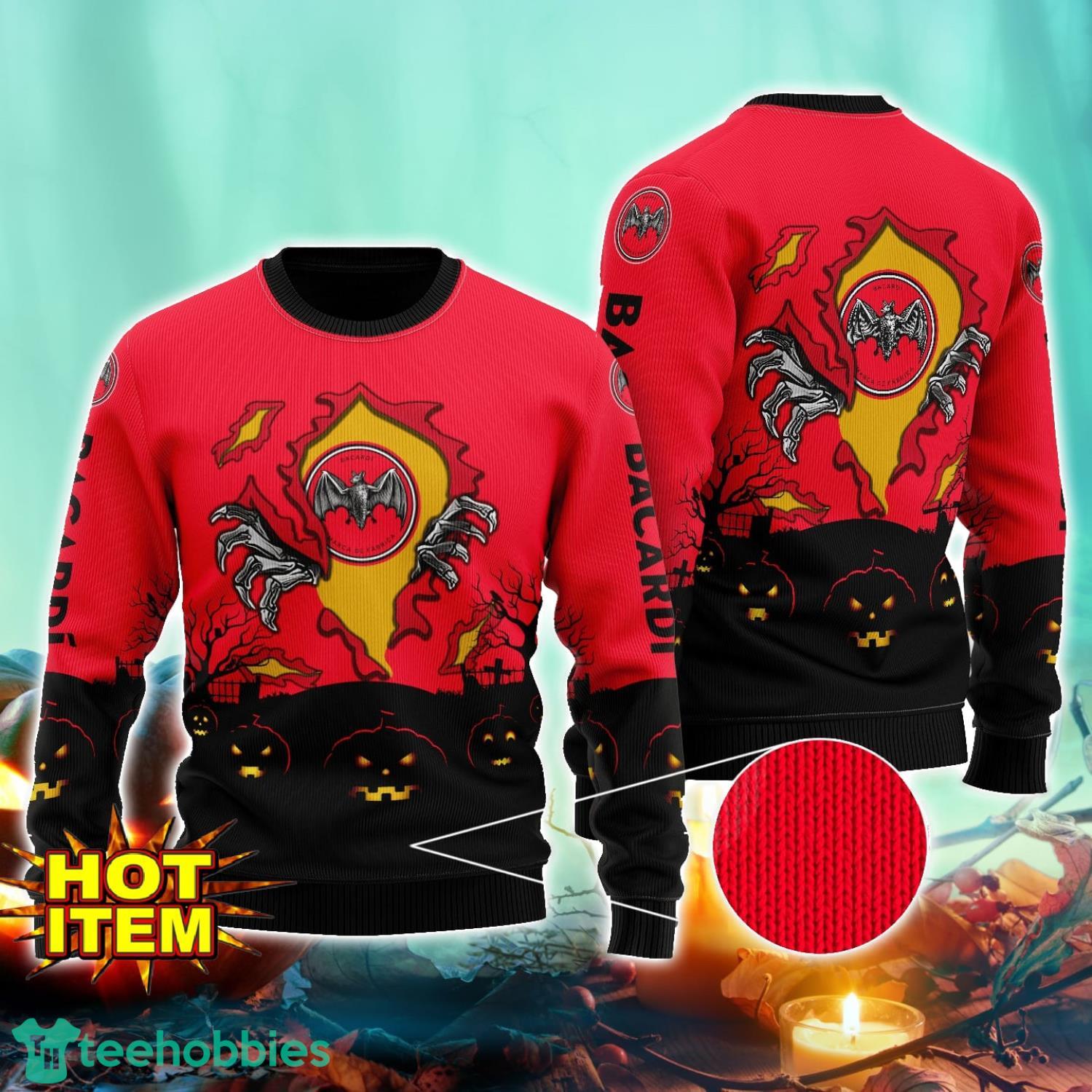Bacardi Rum Scary Night Halloween Hand Pull Out Halloween 3D Sweater For Men and Women