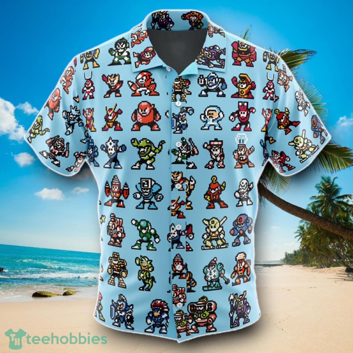 Badguys Mega Man Men’s Short Sleeve Button Up Hawaiian Shirt Impressive Gift