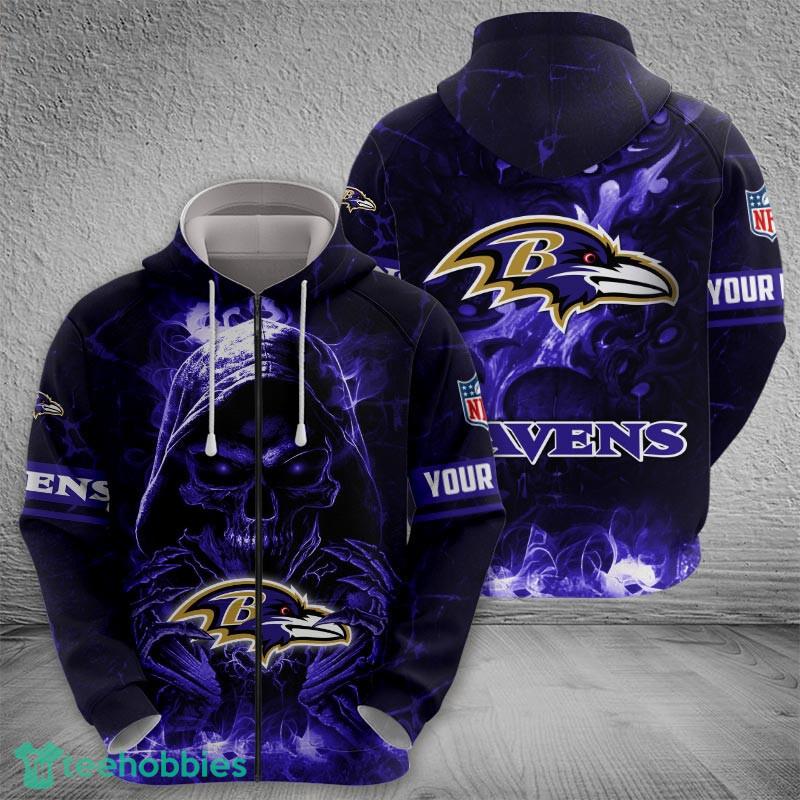 Baltimore Ravens Fire Skull Trendy Hoodie AOP Gift Halloween