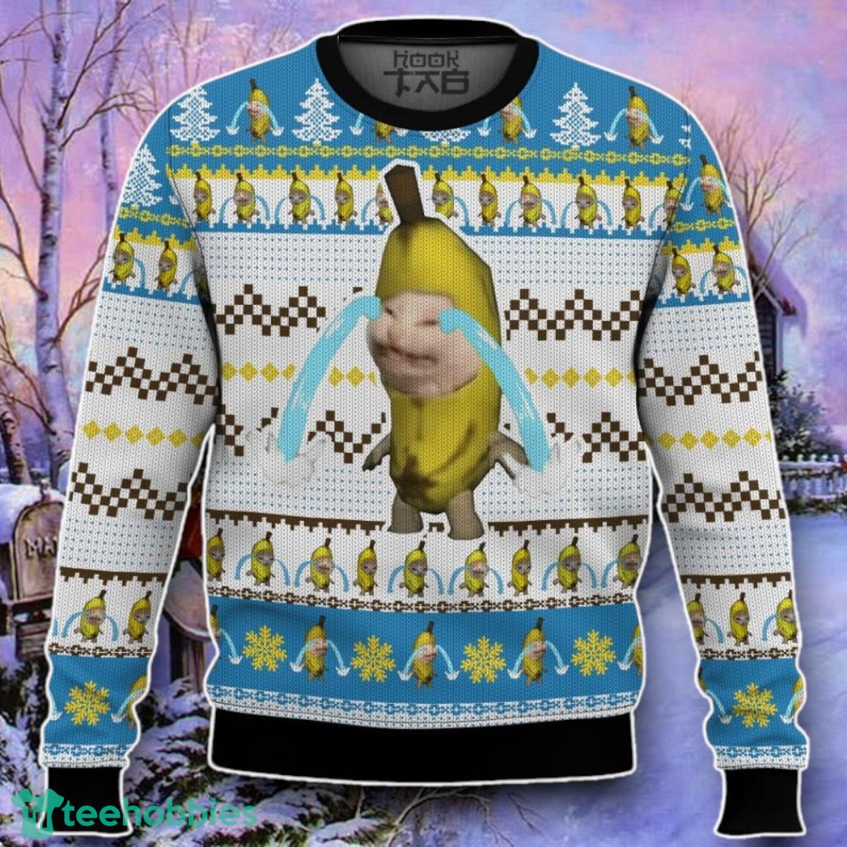 Banana Cat Crying Christmas Ugly 3D Sweater Style Gift