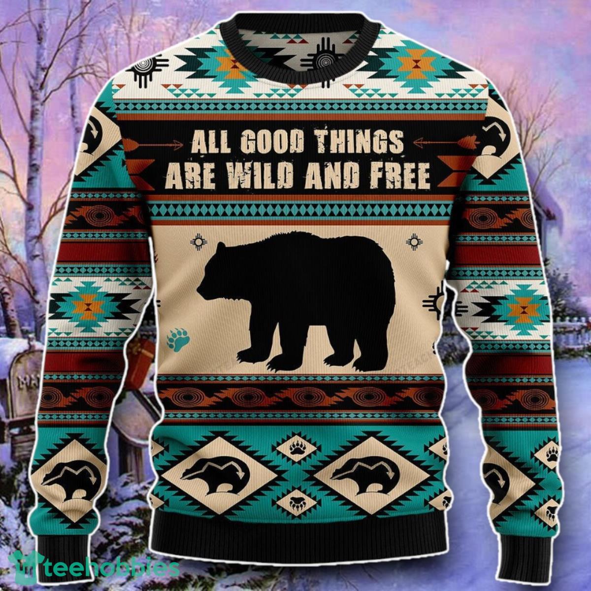 Bear Wild And Free Christmas Ugly 3D Sweater Style Gift