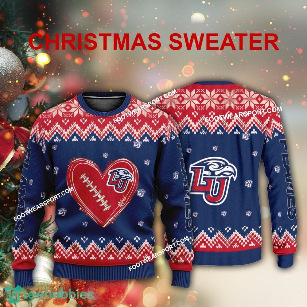 Design Heart Football Liberty Flames Christmas Sweater AOP Gift For Adult