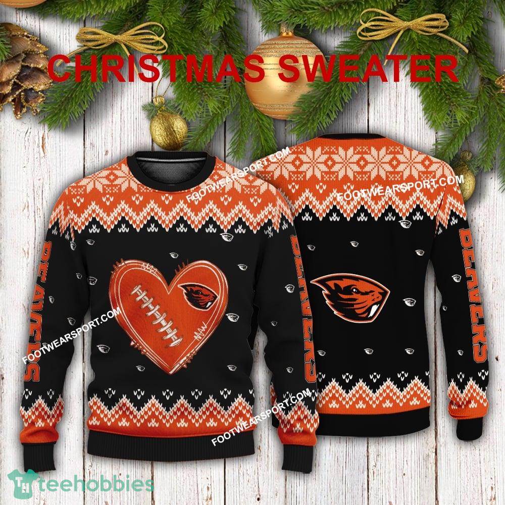 Design Heart Football Oregon State Beavers Christmas Sweater For Men Women