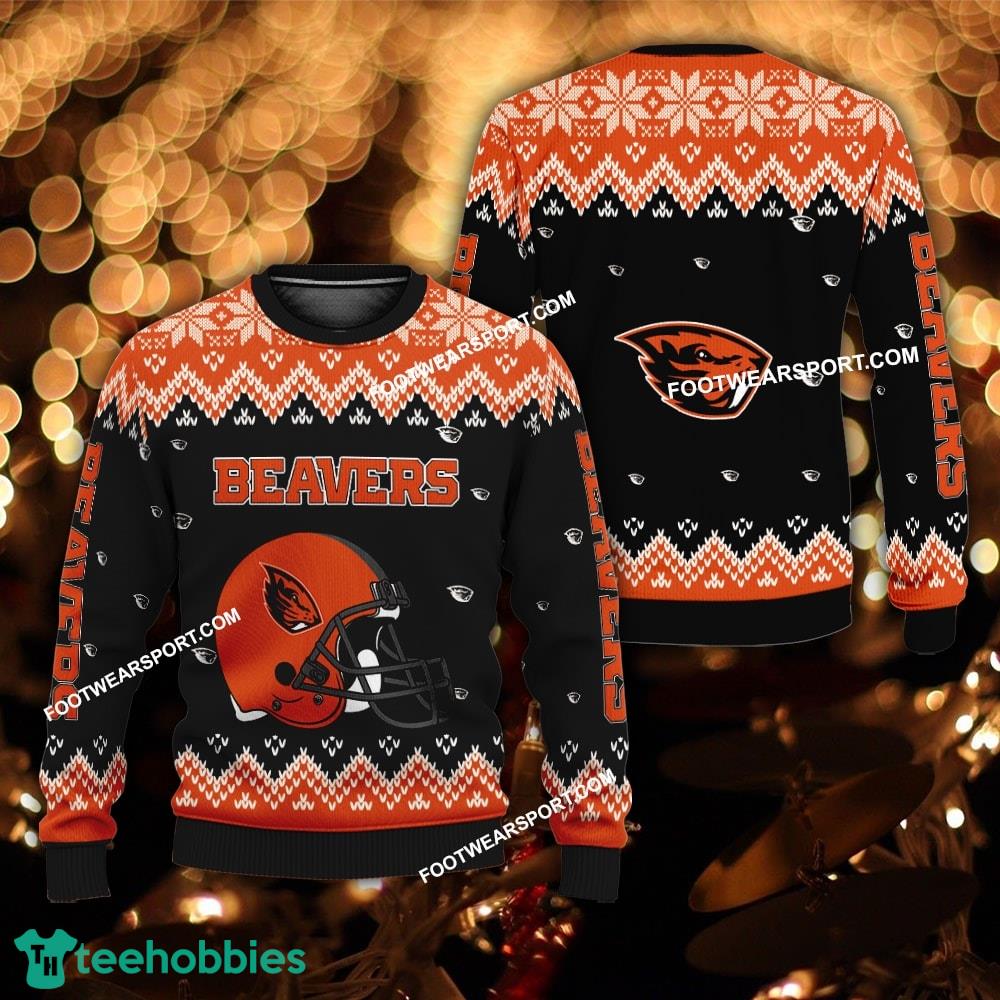 Design Helmet Oregon State Beavers Christmas Sweater AOP Gift For Adult