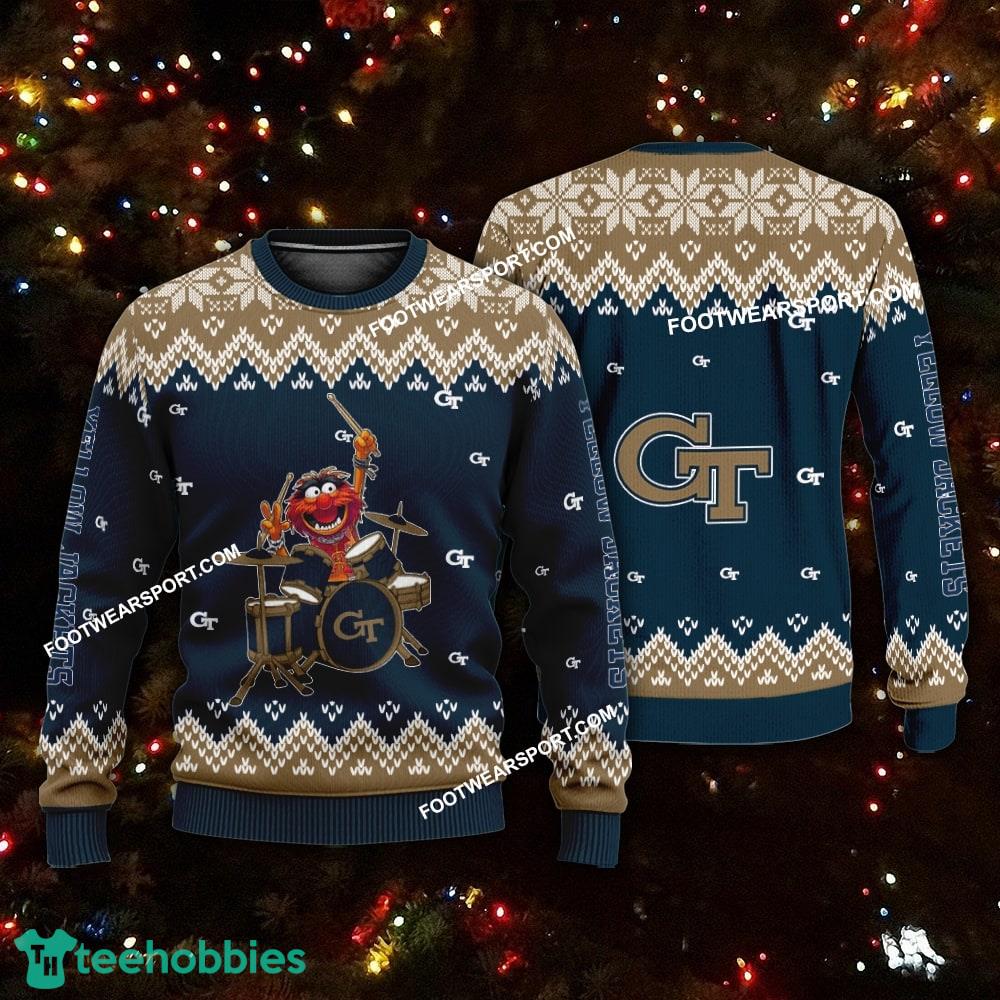 Design Muppets Play Drums Georgia Tech Yellow Jackets Christmas Sweater Gift Holidays