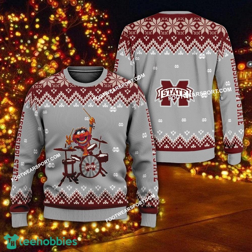 Design Muppets Play Drums Mississippi State Bulldogs Christmas Sweater AOP For Men Women