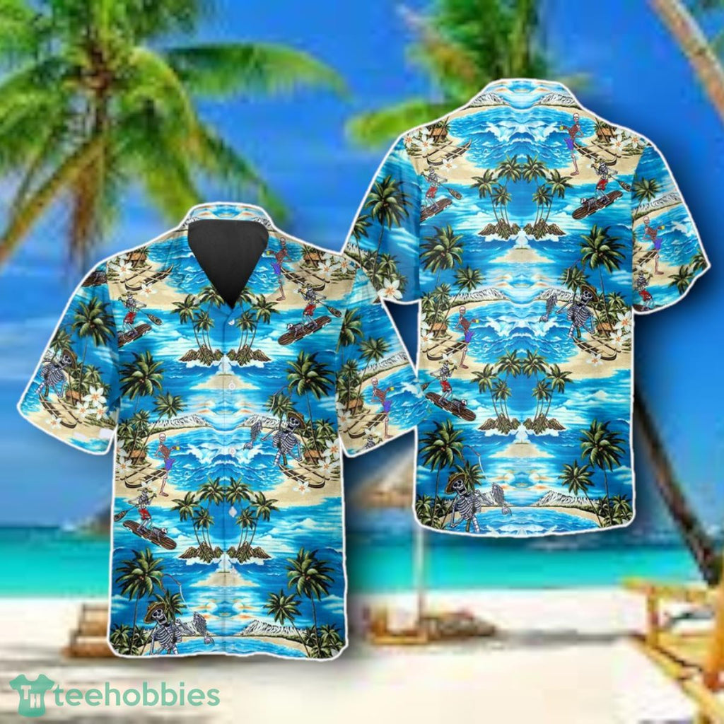 Blue Beach With Coconut Skull Hawaiian Shirt Style Gift