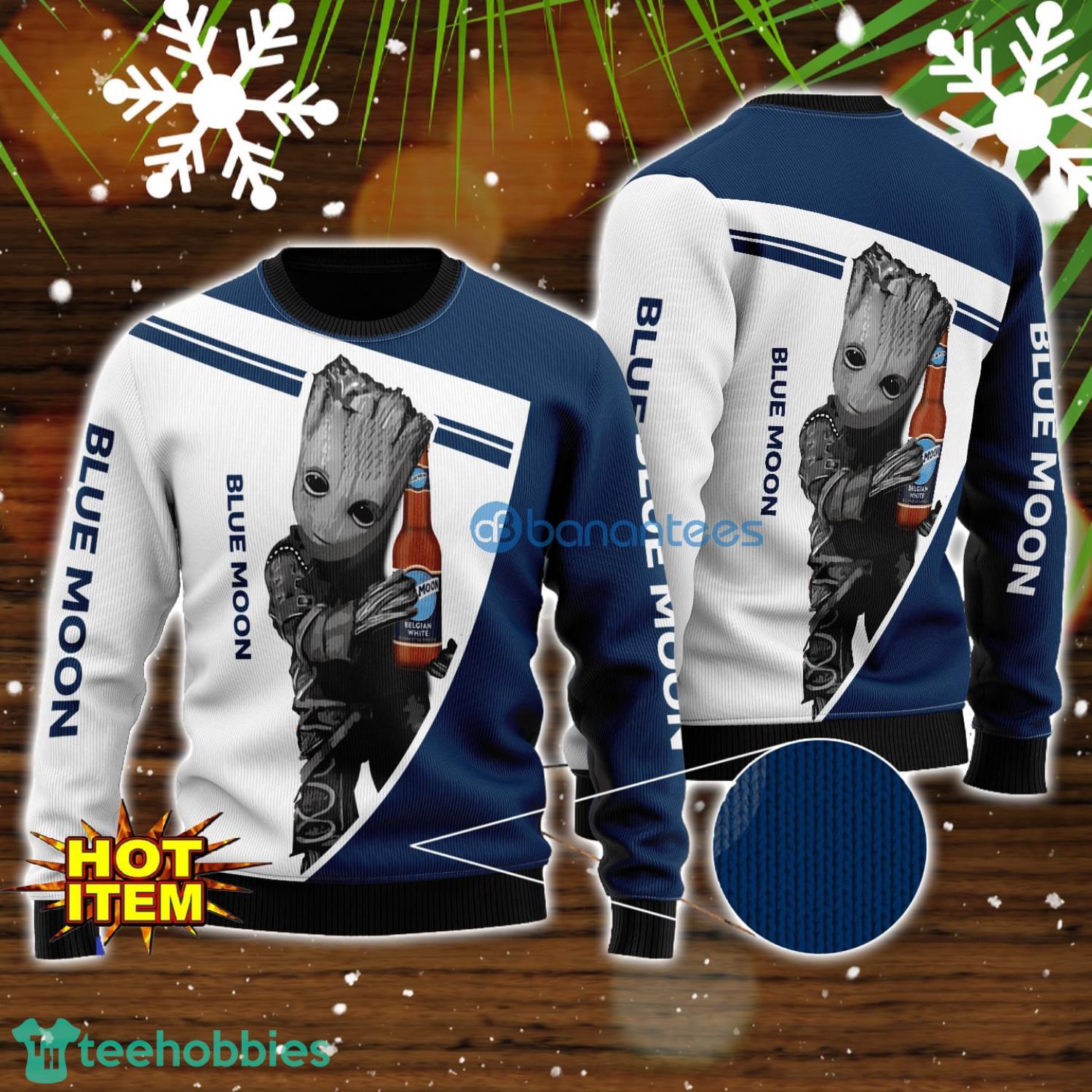 Blue Moon And Baby Groot 3D Ugly Christmas Sweater For Men And Women Christmas Gift
