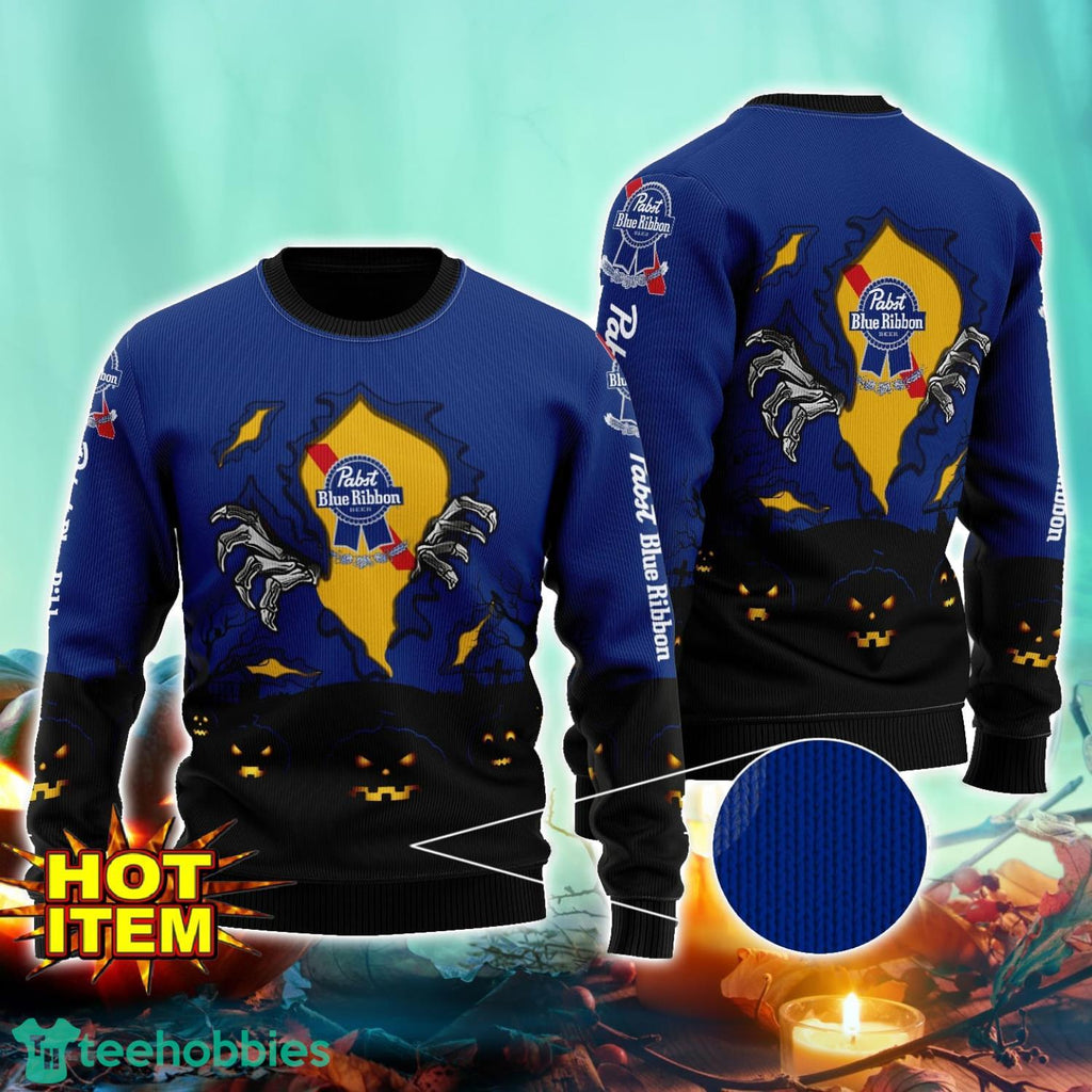 Blue Ribbon Scary Night Halloween Hand Pull Out Halloween 3D Sweater For Men and Women