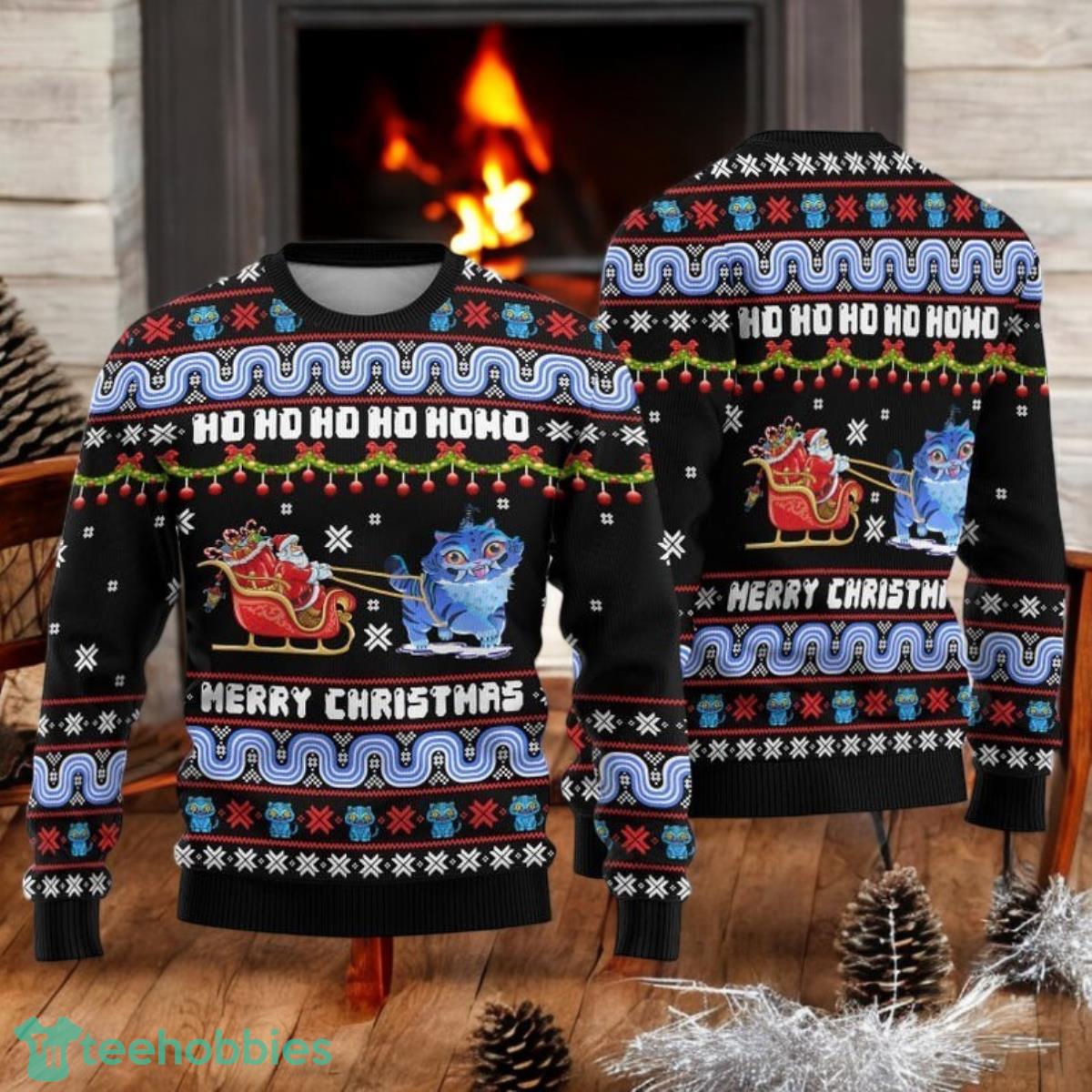Blue Tiger With Santa Christmas Ugly Sweater Ho Ho Ho Xmas Sweater
