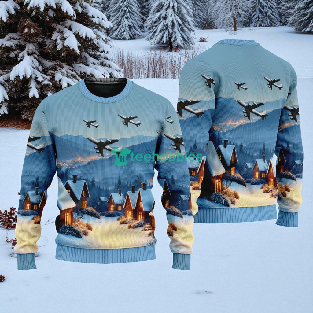 Boeing Kc-135 Stratotanker American Airlines In The Snowy Christmas Sky Ugly Sweater Best Gift