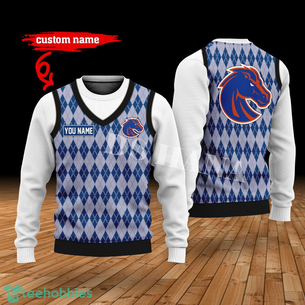Boise State Broncos Custom Name New Style Sweater Ghile Style 3D Print Christmas Sweater