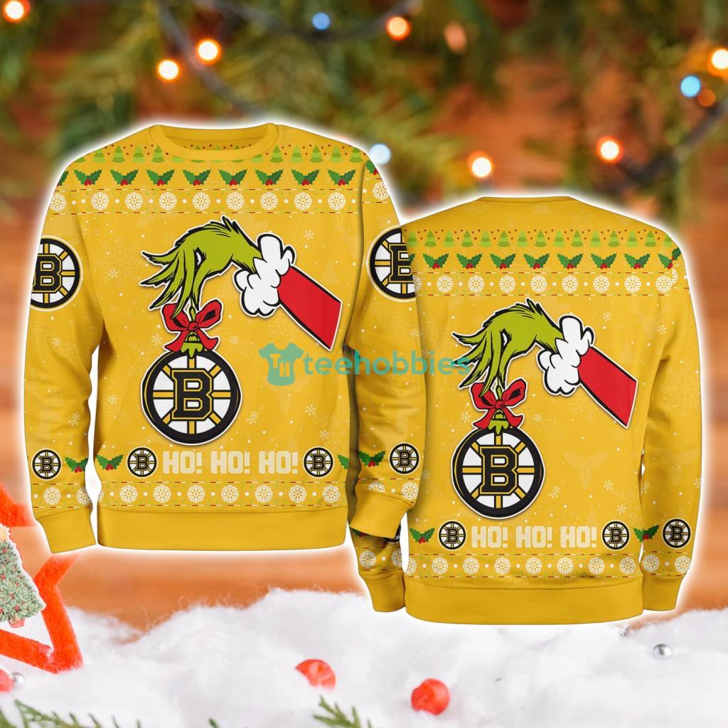 Boston Bruins Grinch Hand Ugly Christmas Sweater 3D