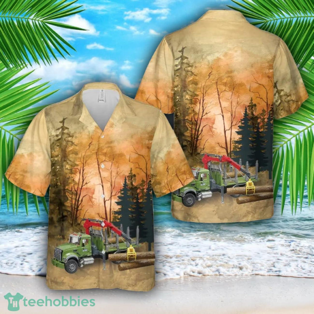 Bruder Mack Granite Timber Logging Truck With Loading Crane And 3 Tree Trunk Logs Hawaiian Shirt