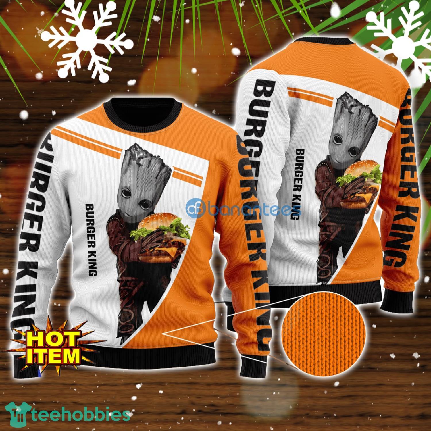 Burger King And Baby Groot 3D Ugly Christmas Sweater For Men And Women Christmas Gift