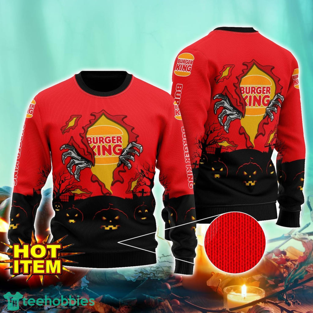 Burger King Scary Night Halloween Hand Pull Out Halloween 3D Sweater For Men and Women