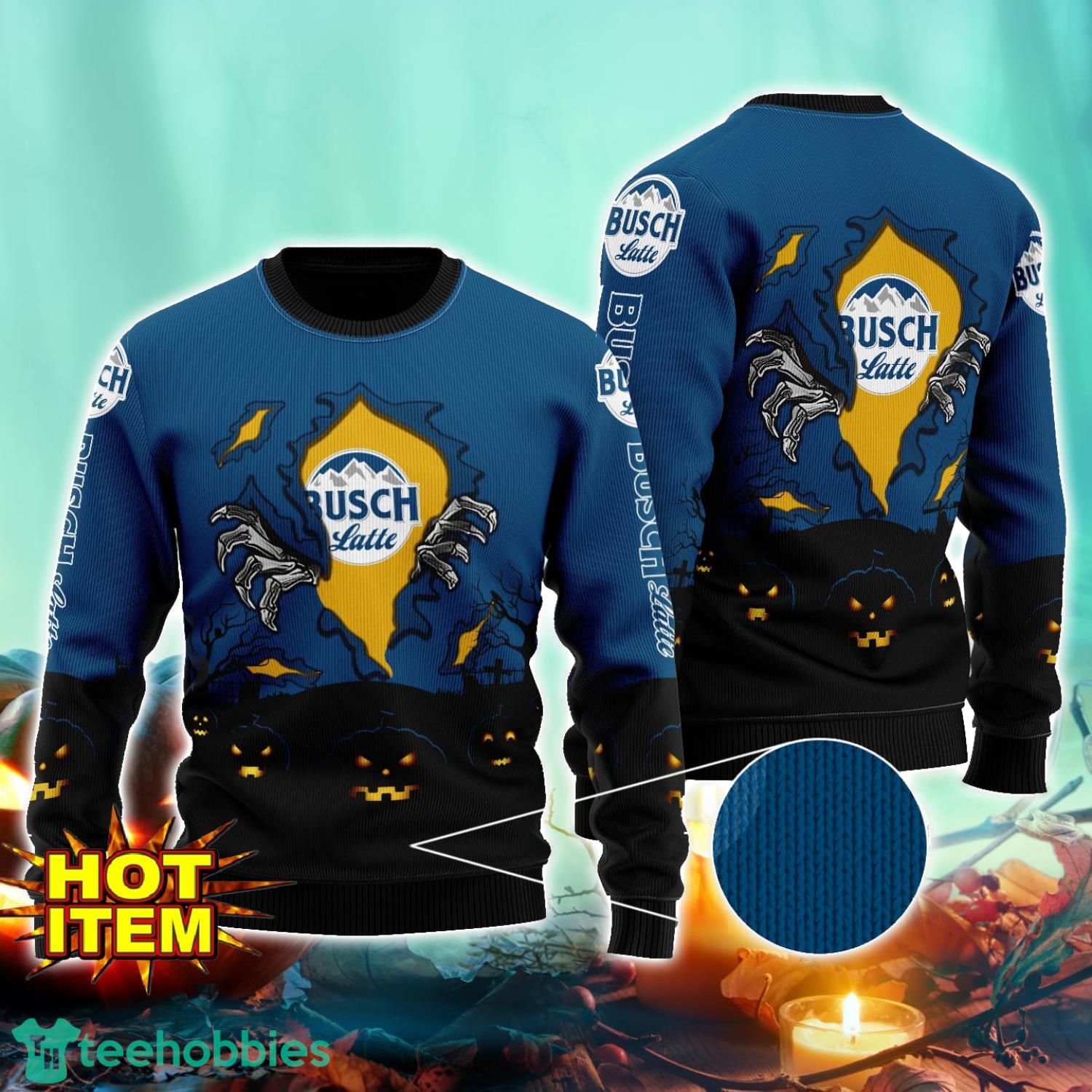 Busch Latte Scary Night Halloween Hand Pull Out Halloween 3D Sweater For Men and Women