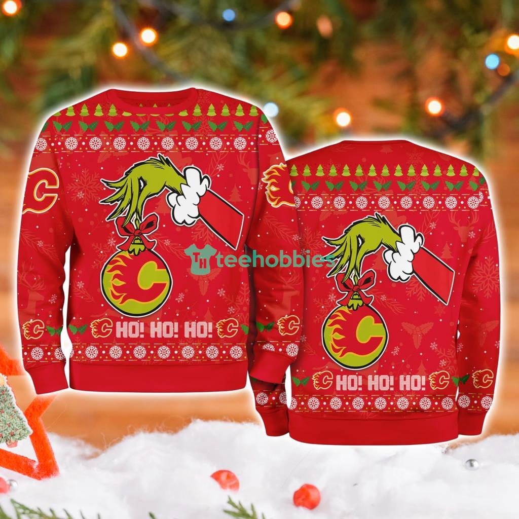 Calgary Flames Grinch Hand Ugly Christmas Sweater 3D