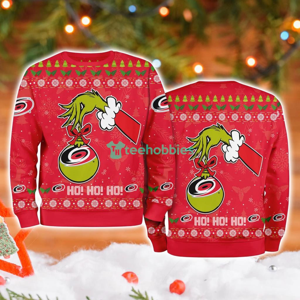 Carolina Hurricanes Grinch Hand Ugly Christmas Sweater 3D