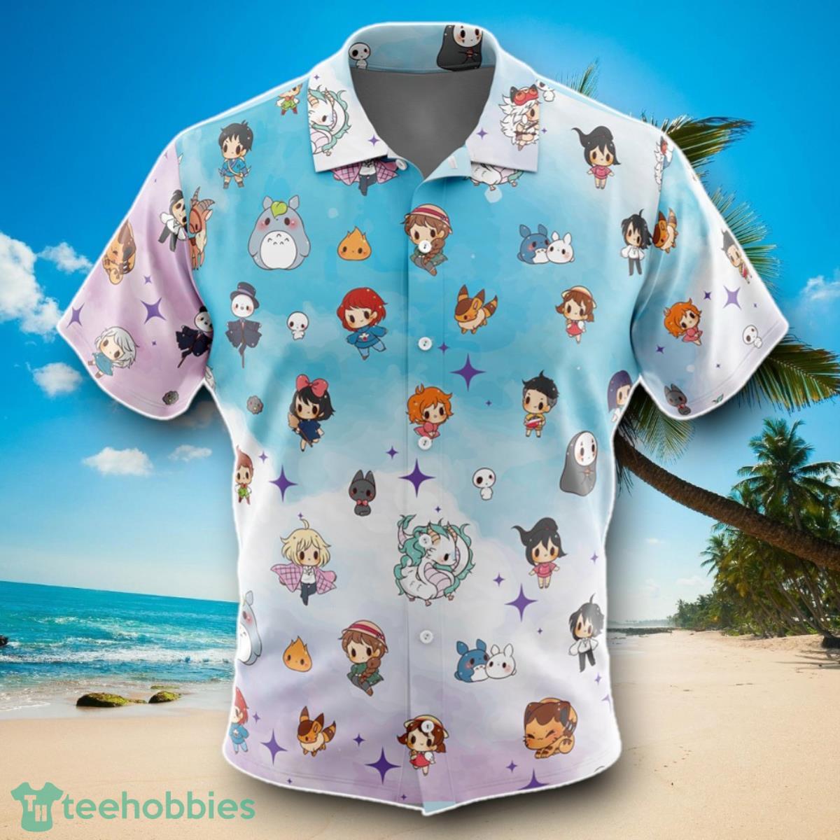 Chibi Studio Ghibli Pattern Men’s Short Sleeve Button Up Hawaiian Shirt Impressive Gift