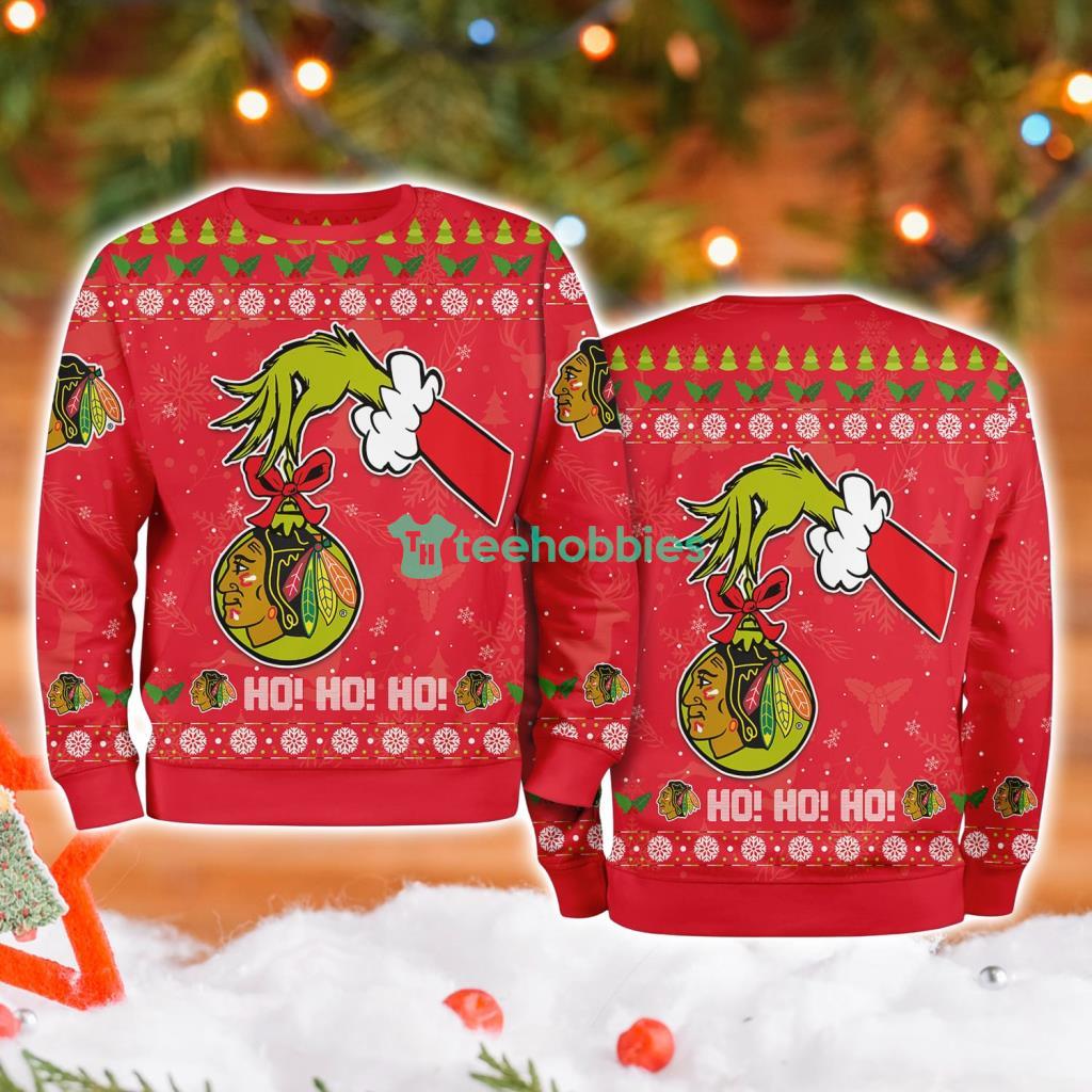 Chicago Blackhawks Grinch Hand Ugly Christmas Sweater 3D