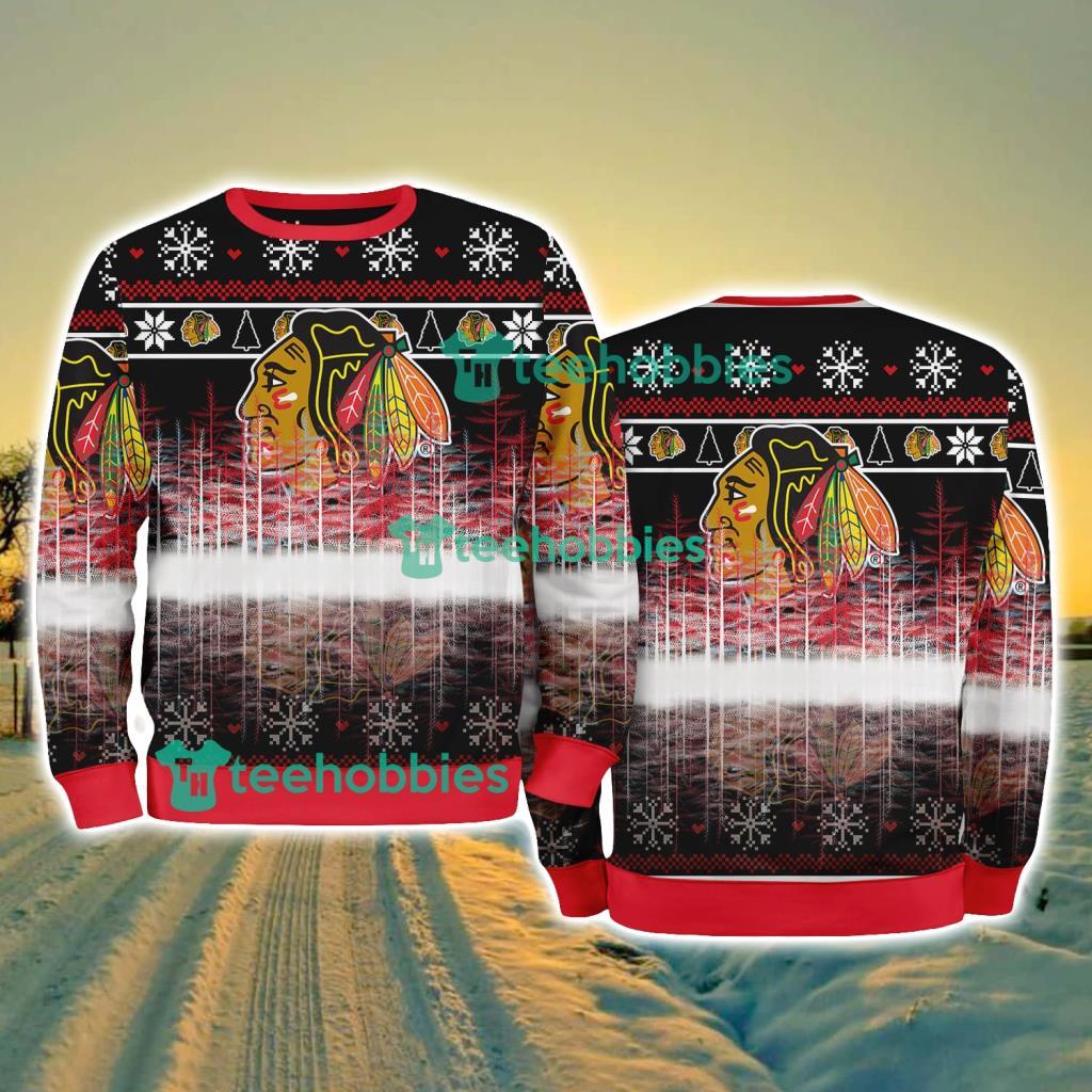 Chicago Blackhawks Logo Brand Pine Tree Christmas Pattern Christmas Ugly Sweater
