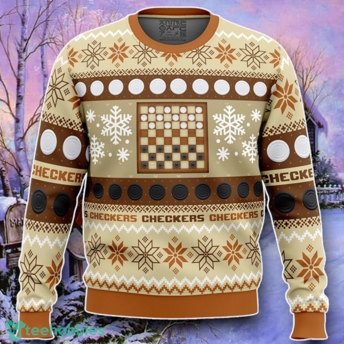 Christmas Checkers Board Games Ugly Christmas 3D Sweater Style Gift