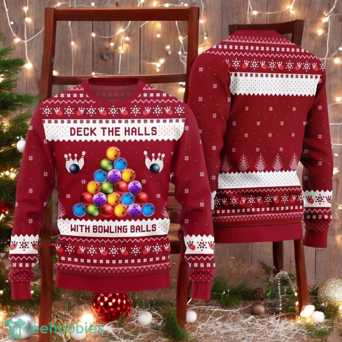 Christmas Deck The Halls Bowling Ugly Sweater Bowling Balls Xmas Red Sweater
