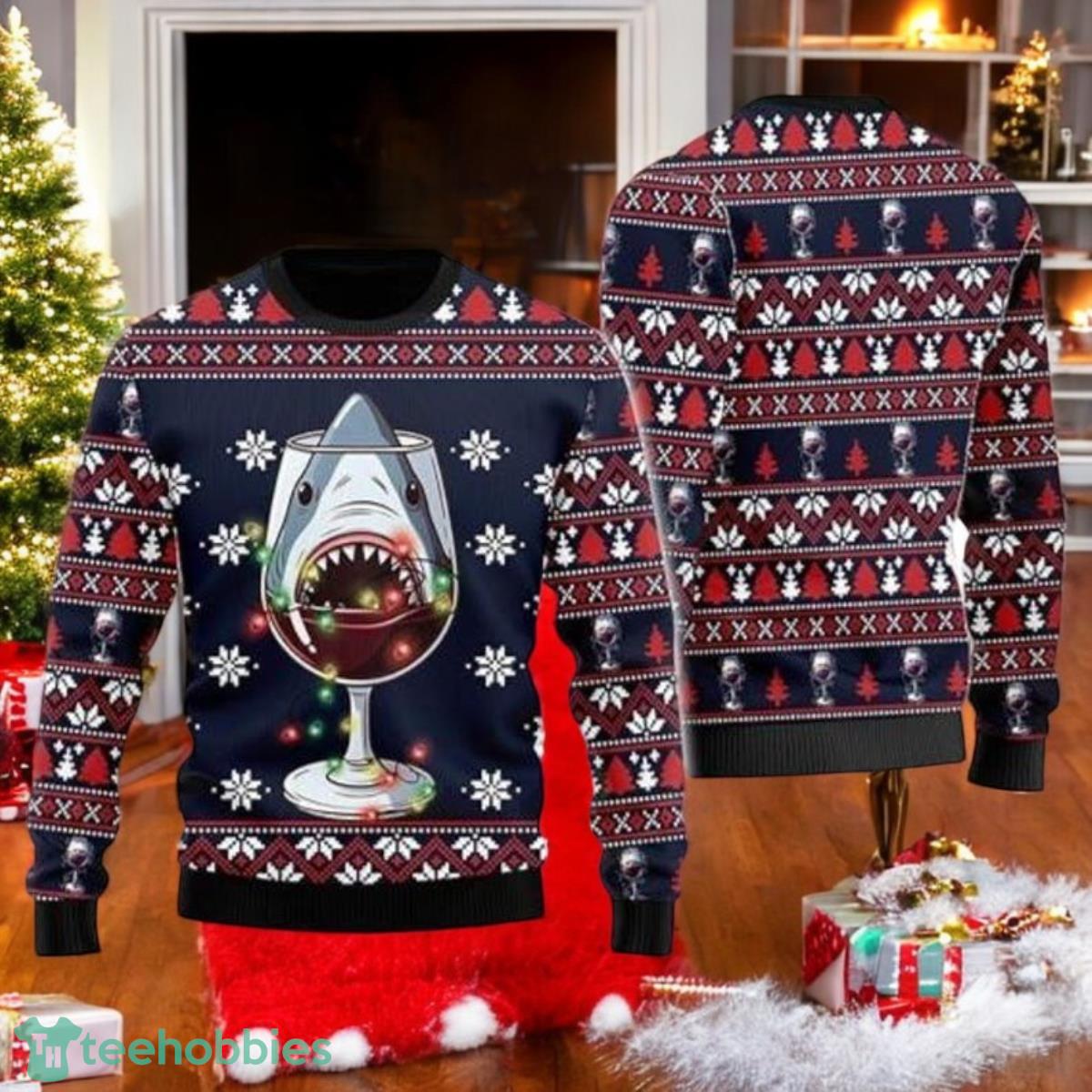 Christmas Wine Shark Ugly Sweater Merry Sharkmas All Over Print 3D Sweater