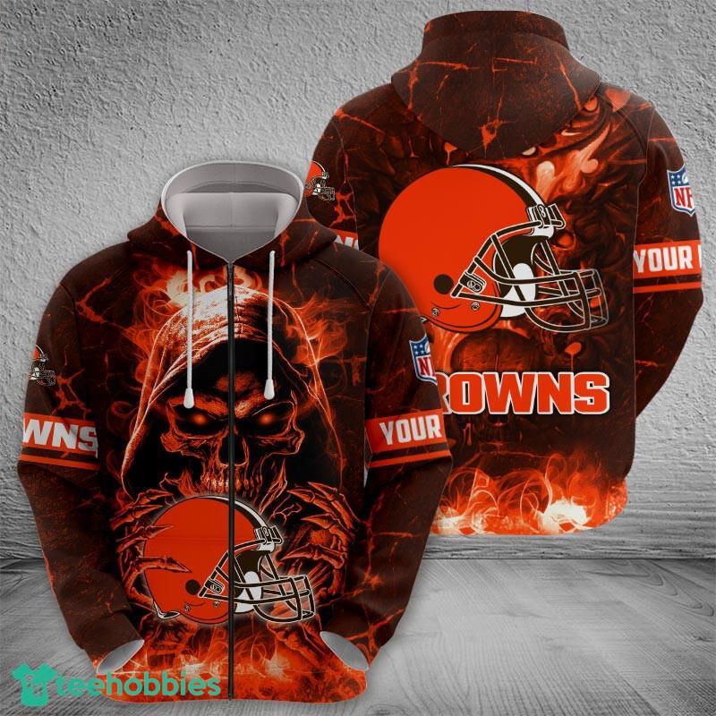Cleveland Browns Fire Skull Yarn Halloween 3D Hoodie Gift Fans