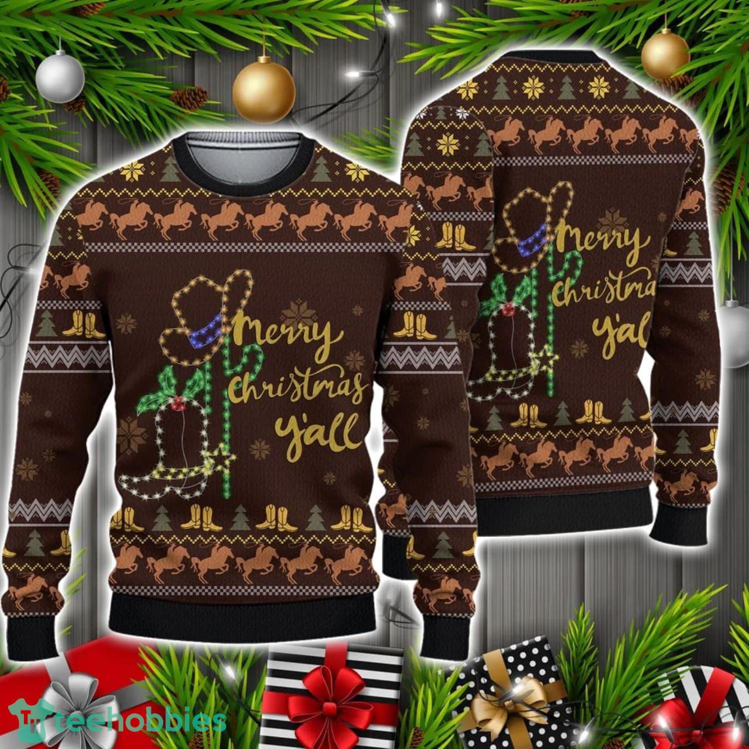 Cowboy Boots Merry Christmas Y’all Ugly Sweater Christmas Holiday Gift
