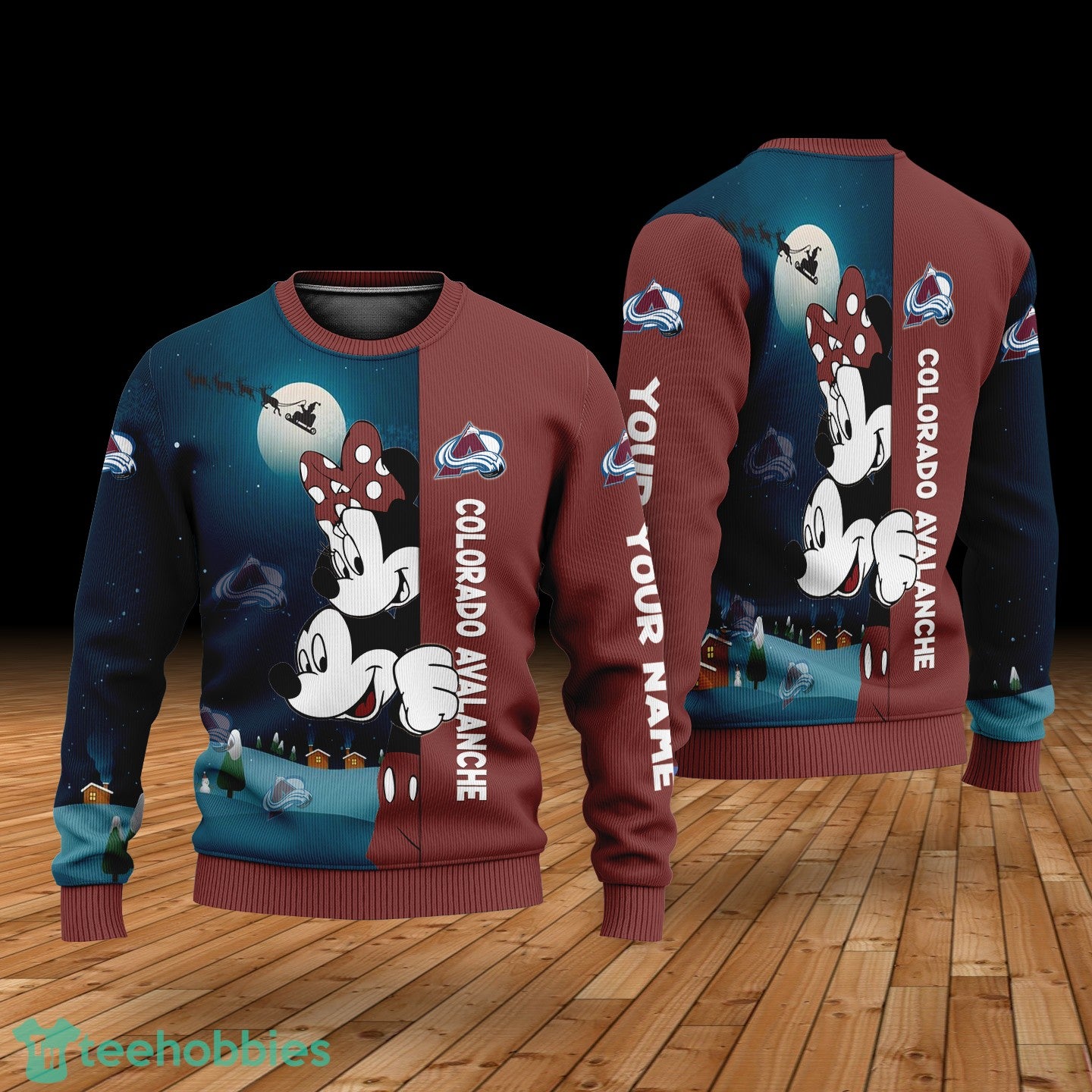 Custom Name Colorado Avalanche Cartoon Mouse Couple Christmas 3D Sweater