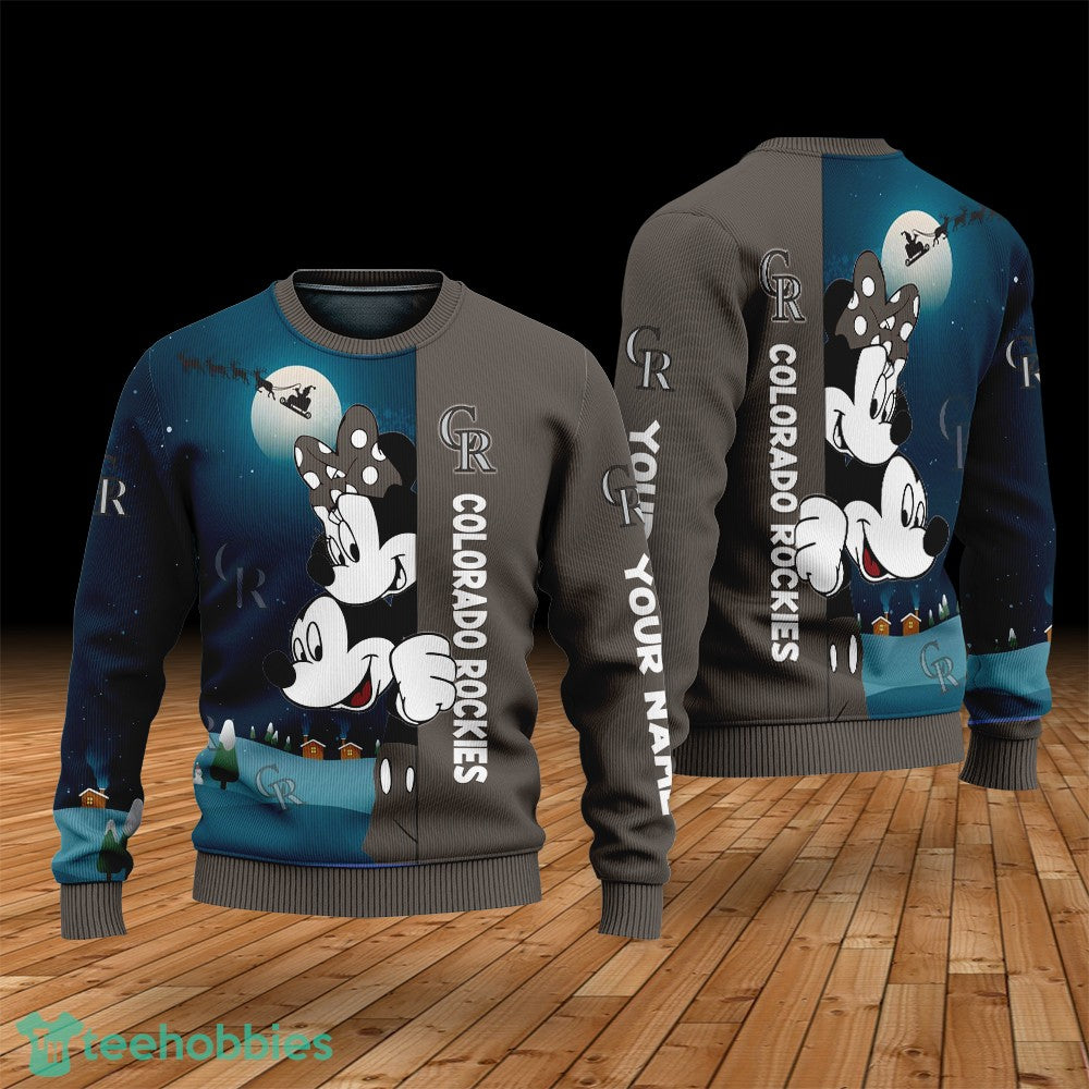 Custom Name Colorado Rockies Cartoon Mouse Couple Christmas 3D Sweater