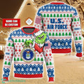 Custom Name Face Grinch x US Air Force Ugly Christmas Sweater Christmas Gift For Family Holiday Gift
