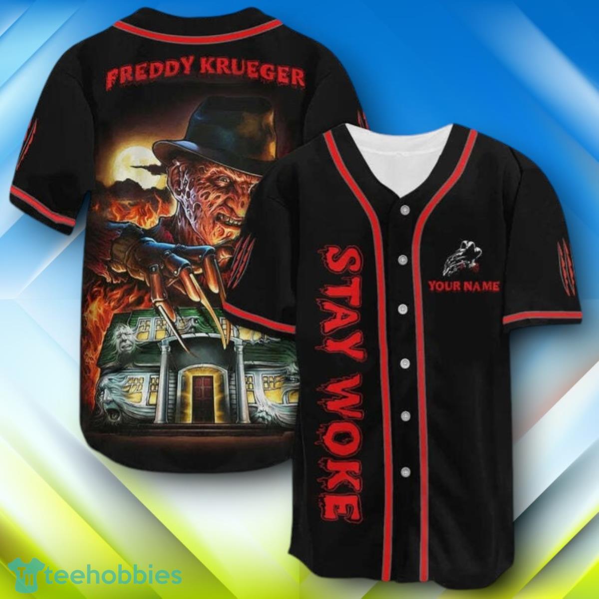 Custom Name Freddy Krueger Stay Woke Halloween Baseball Jersey Style Gift