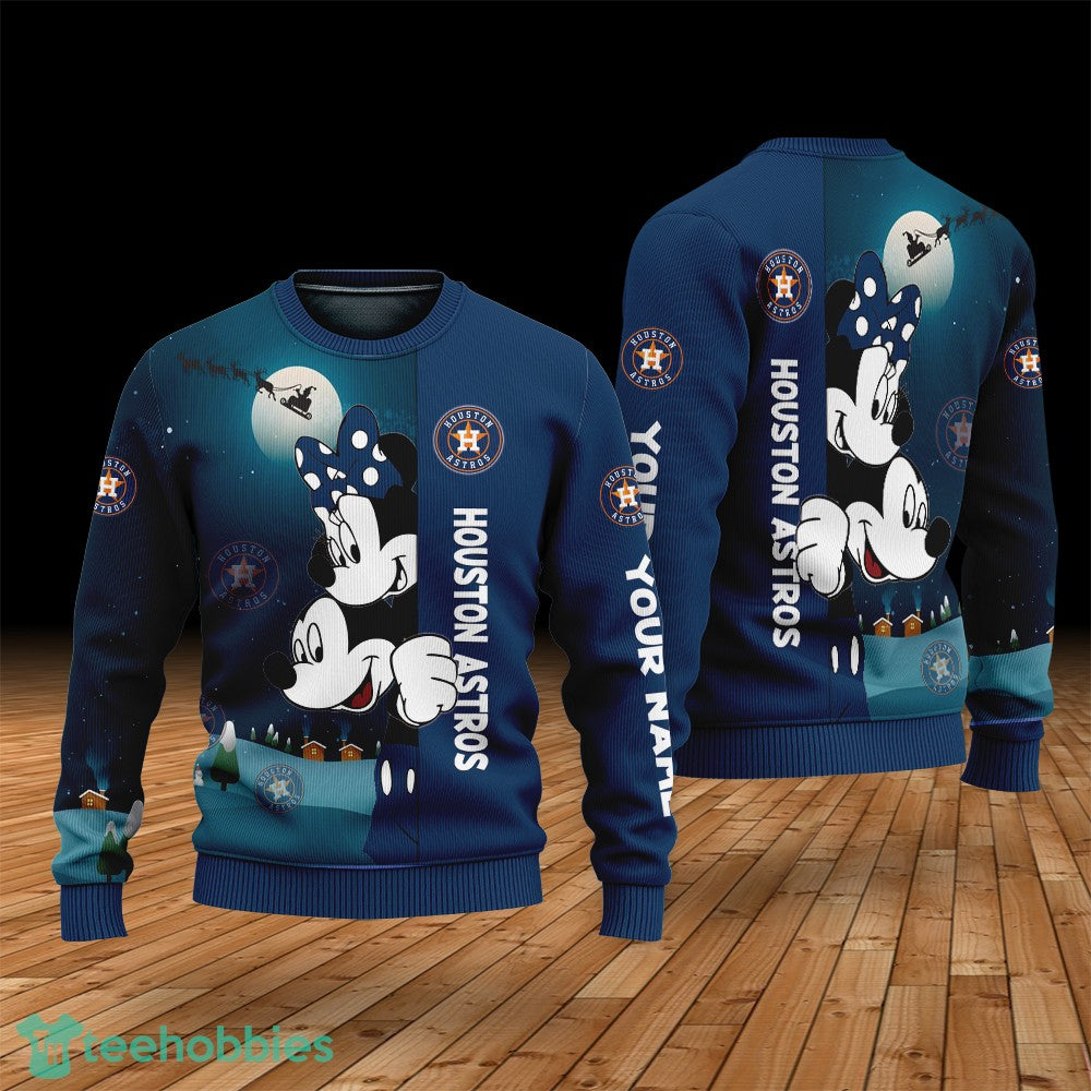 Custom Name Houston Astros Cartoon Mouse Couple Christmas 3D Sweater