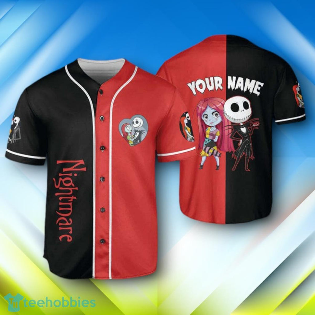 Custom Name Jack And Sally Nightmare Halloween Baseball Jersey Style Gift