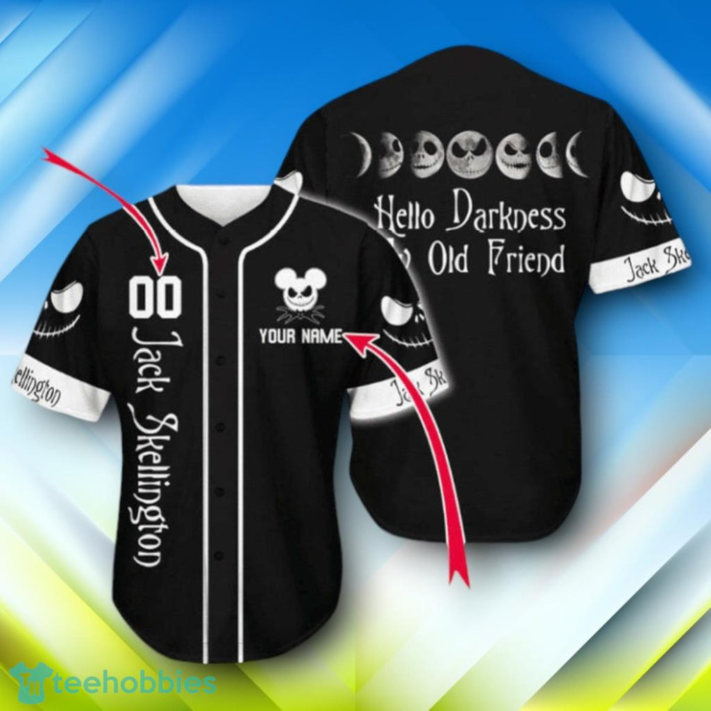 Custom Name Jack Skellington Hello Darkness Halloween Baseball Jersey Style Gift