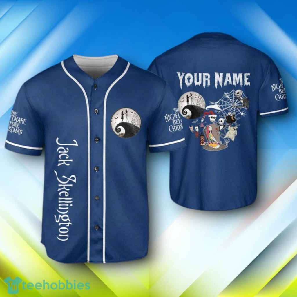 Custom Name Jack Skellington Sally Under Moon Halloween Baseball Jersey Style Gift