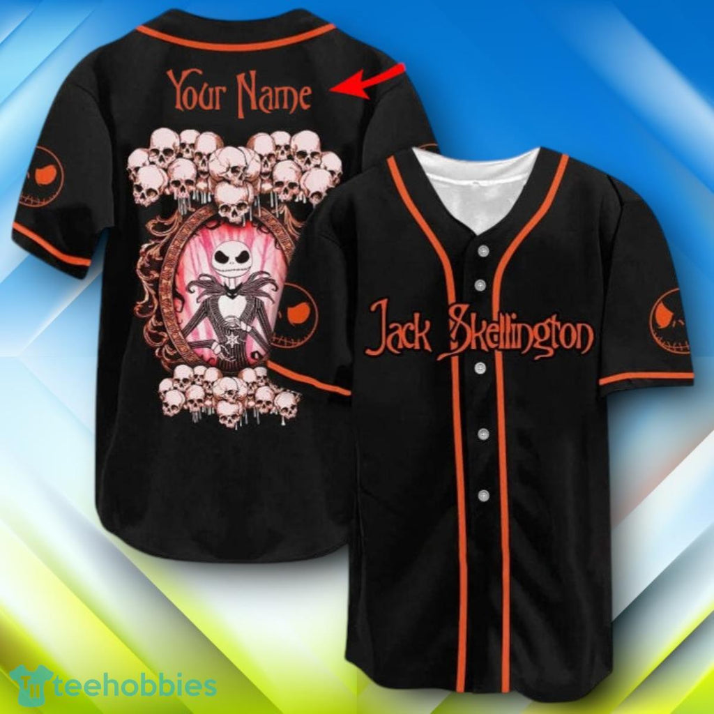 Custom Name Jack Skellington Skull Halloween Baseball Jersey Style Gift