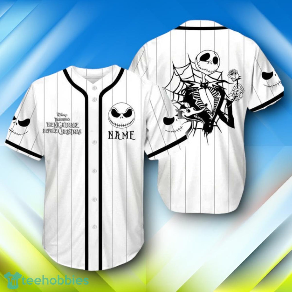 Custom Name Jack Skellington Stripe Halloween Baseball Jersey Style Gift