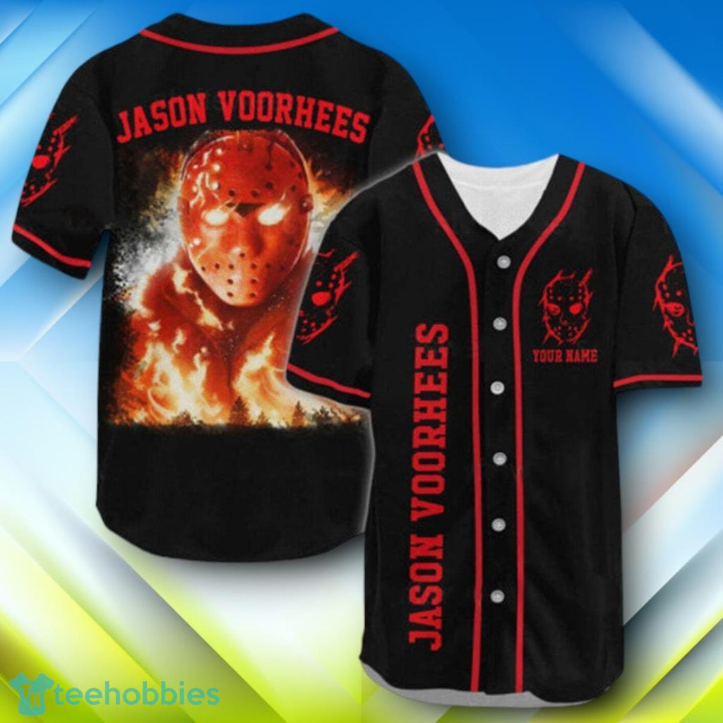 Custom Name Jason Voorhees Fire Halloween Baseball Jersey Style Gift