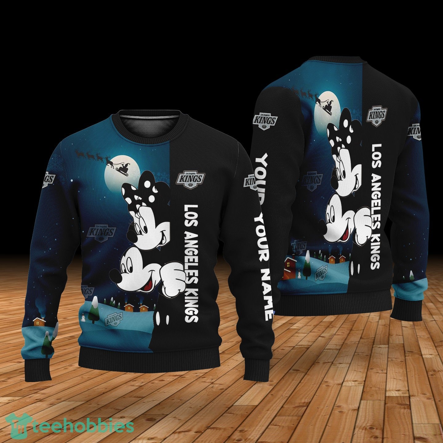 Custom Name Los Angeles Kings Cartoon Mouse Couple Christmas 3D Sweater