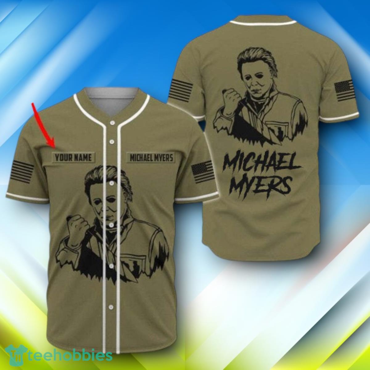 Custom Name Michael Myers USA Flag Halloween Baseball Jersey Style Gift