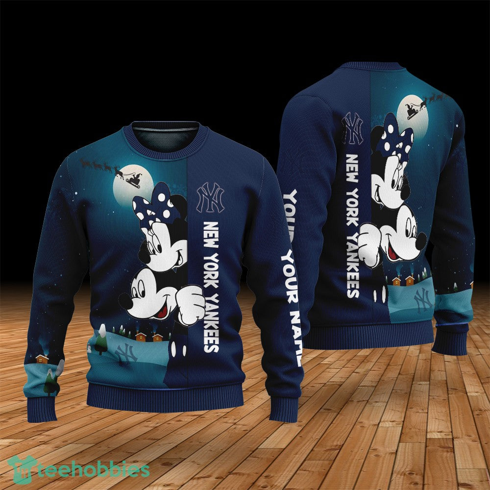 Custom Name New York Yankees Cartoon Mouse Couple Christmas 3D Sweater